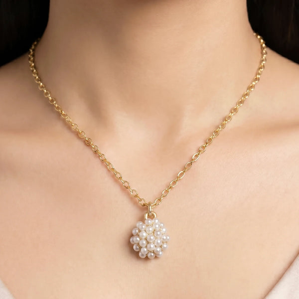 PAJURI Necklace Anti-Tarnish Faux Pearl Floral Pendant