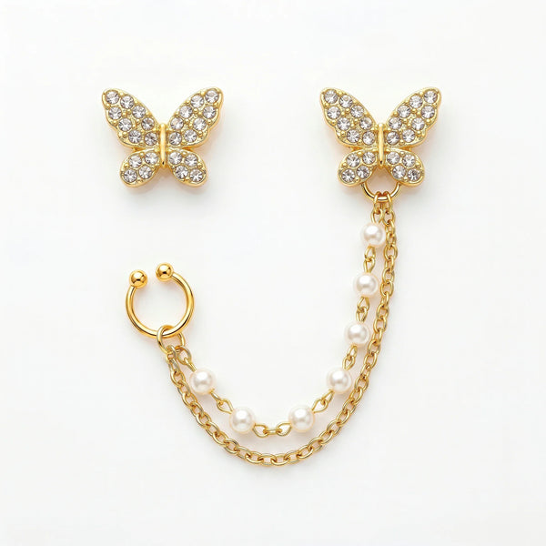 PAJURI Earrings Anti-Tarnish Mismatch Butterfly Pearl Studs