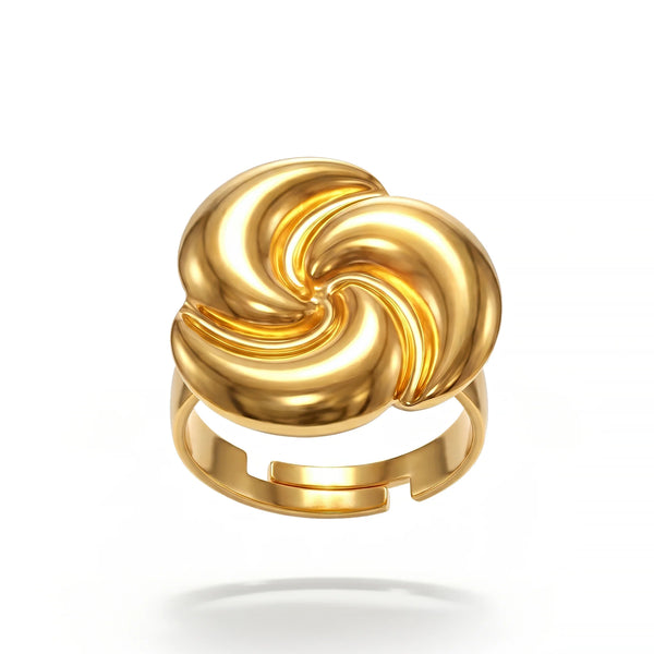 PAJURI Ring Anti-Tarnish Swirl Curved Ridge (Adjustable Size)