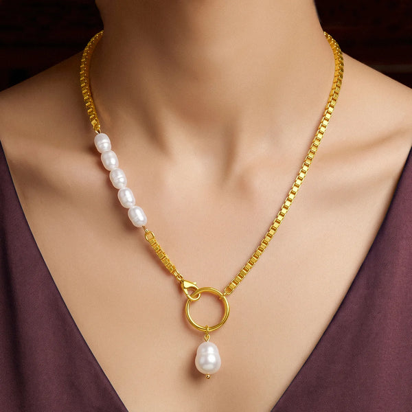 PAJURI Necklace Anti-Tarnish Gold Plated Pearl Baroque