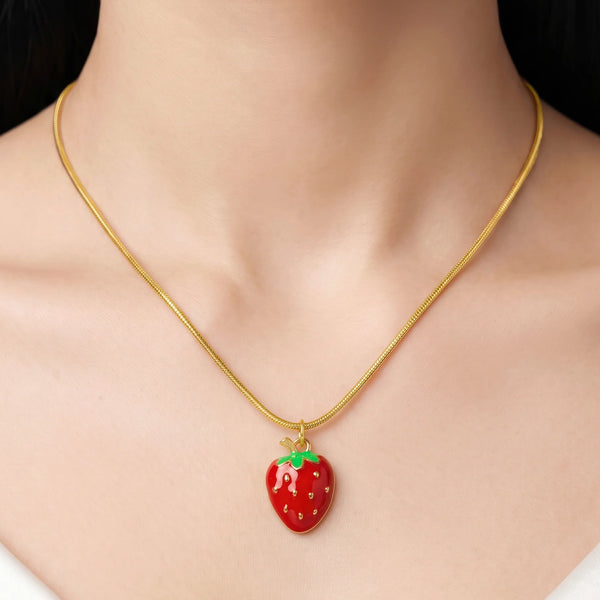PAJURI Necklace Anti-Tarnish Strawberry Pendant On Snake Chain