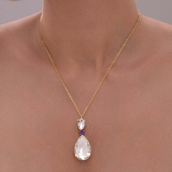 PAJURI Necklace Anti-Tarnish White Drop Crystal Pendant