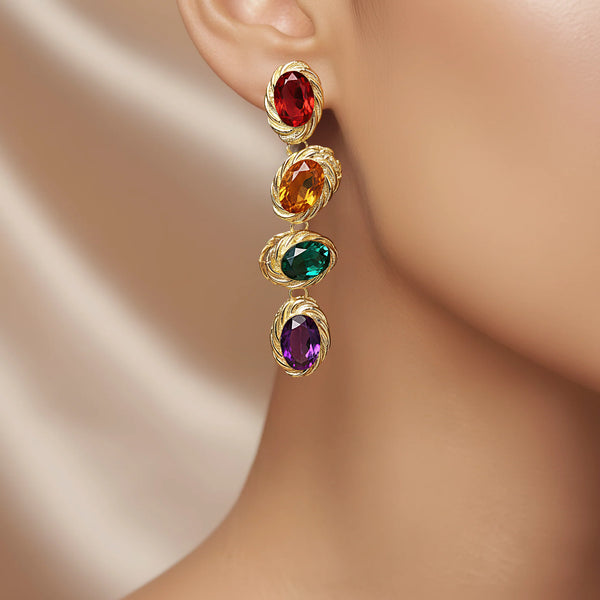 PAJURI Earrings Anti-Tarnish Oval Crystals Danglers