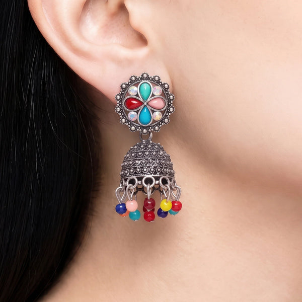 PAJURI Earrings Anti-Tarnish Oxidized Multicolor Jhumka