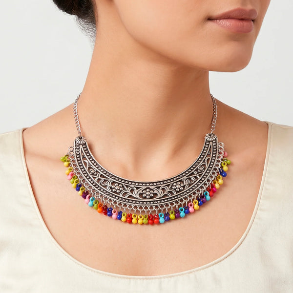 PAJURI Necklace Anti-Tarnish Ethnic Statement With Colorful Acrylic Ghungroo Hangings