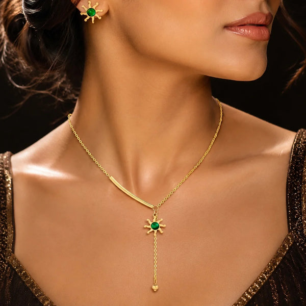 PAJURI Necklace Anti-Tarnish Gold Plated Crystal Pendant Set With Earrings