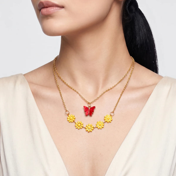 PAJURI Necklace Anti-Tarnish Butterfly & Daisy Charm Chain