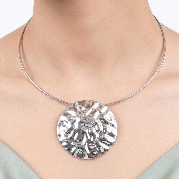 PAJURI Necklace Anti-Tarnish Hammered Coin Silver-Plated Hasli Pendant