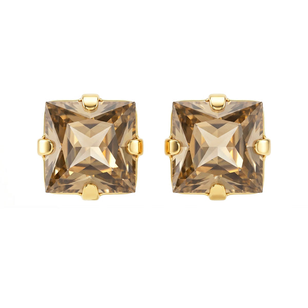 PAJURI Earrings Anti-Tarnish Cushion Rhinestone Topaz Studs