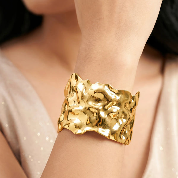PAJURI Bracelet Anti-Tarnish Hammered Textured Broad Cuff (Adjustable Size)