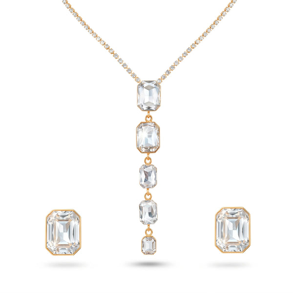 PAJURI Necklace Anti-Tarnish Long Crystal Pendant Set With Earrings