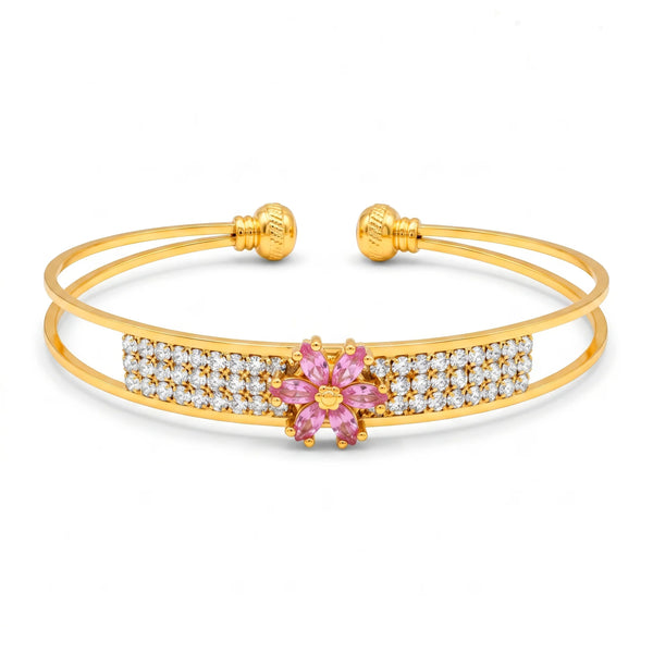 PAJURI Bracelet Anti-Tarnish Floral Pink Crystal Bangle (Adjustable Size)