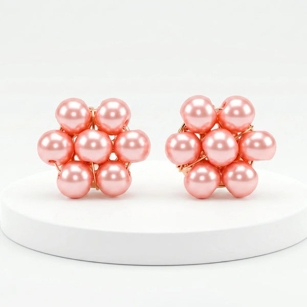PAJURI Earrings Anti-Tarnish Floral Pink Pearl Studs