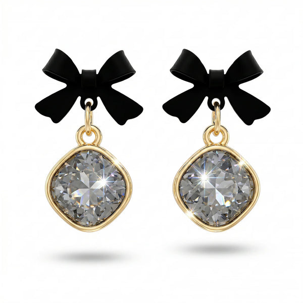 PAJURI Earrings Anti-Tarnish Black Bow Crystal Mini Dangles