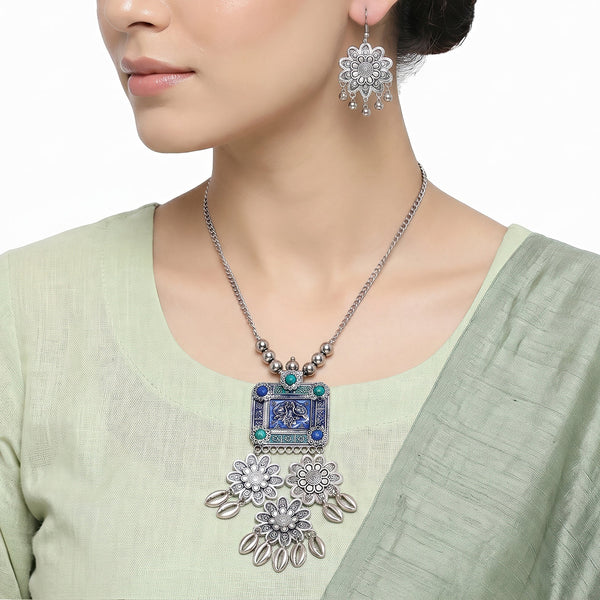 PAJURI Necklace Anti-Tarnish Oxidized Enamel Pendant Set With Earrings