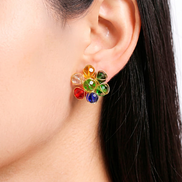 PAJURI Earrings Anti-Tarnish Multi-Color Crystal Flower Studs