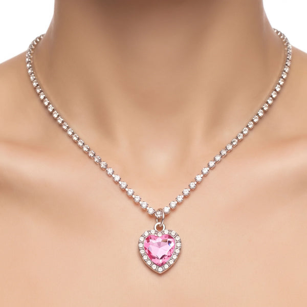 PAJURI Necklace Anti-Tarnish Pink Heart Tennis Chain