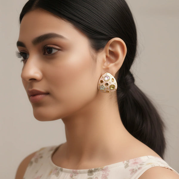 PAJURI Earrings Anti-Tarnish Peach Enamel Triangle Crystal Tops