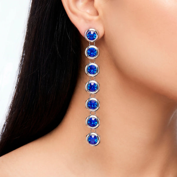 PAJURI Earrings Anti-Tarnish Linear Drop With Blue Sapphire Crystals