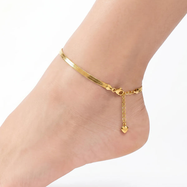 PAJURI Anklet Anti-Tarnish Gold-Plated Flat Snake Chain (Adjustable Size)
