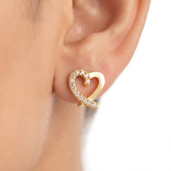 PAJURI Earrings Anti-Tarnish Open Heart Studs