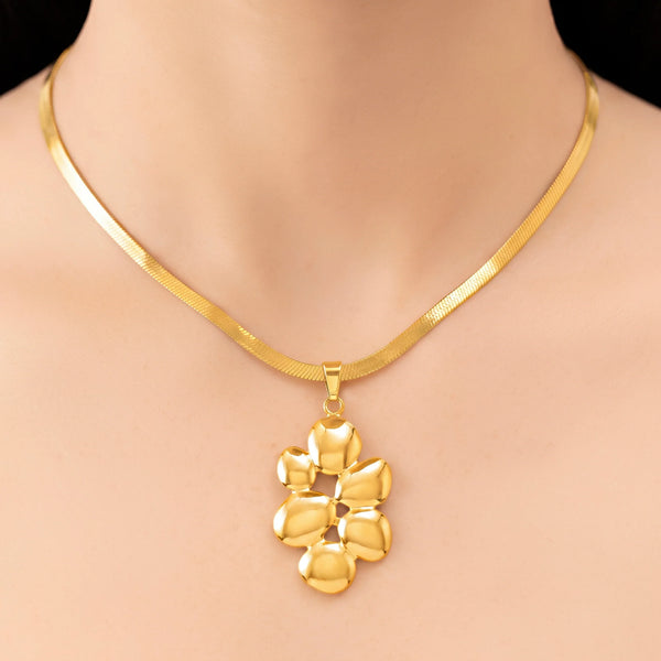 PAJURI Necklace Anti-Tarnish Gold Plated Puffy Abstract Flower Pendant