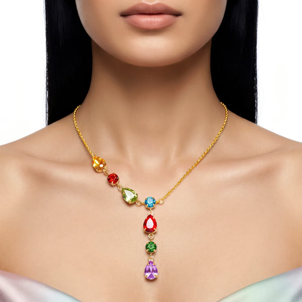 PAJURI Necklace Anti-Tarnish Gold Plated Multi-Coloured Crystals