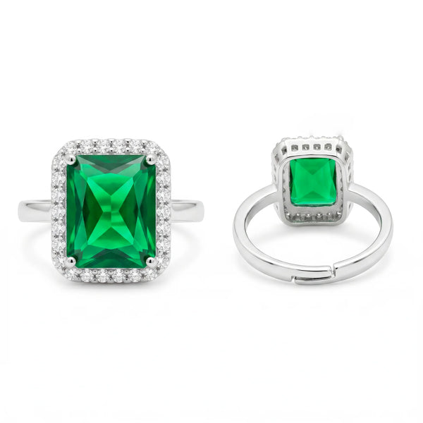 PAJURI Ring Anti-Tarnish Emerald Rectangle Center Stone (Adjustable Size)
