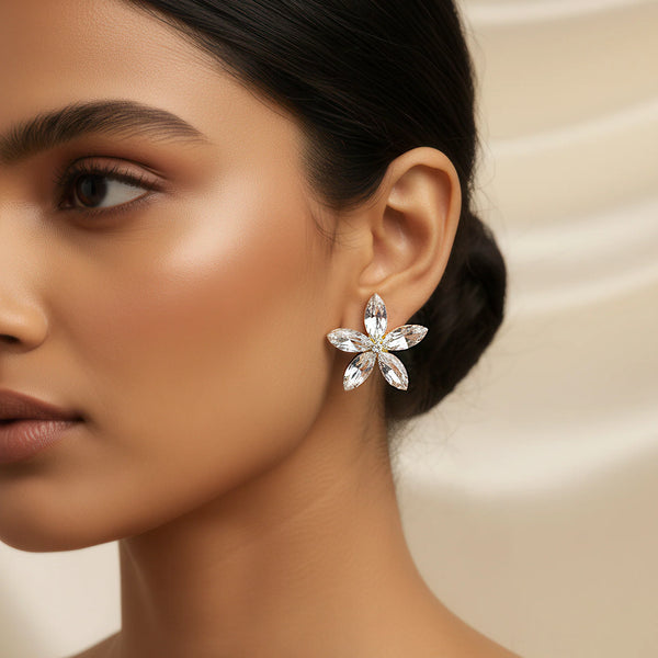 PAJURI Earrings Anti-Tarnish Crystal Flower Studs