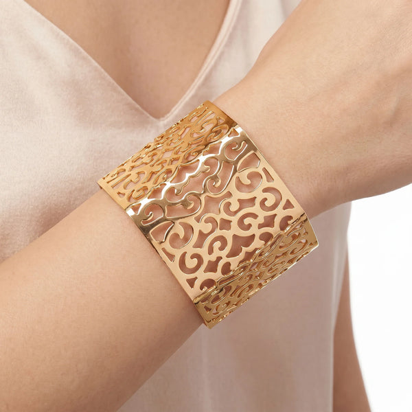 PAJURI Bracelet Anti-Tarnish Vintage Scrollwork Wide Cuff (Adjustable Size)