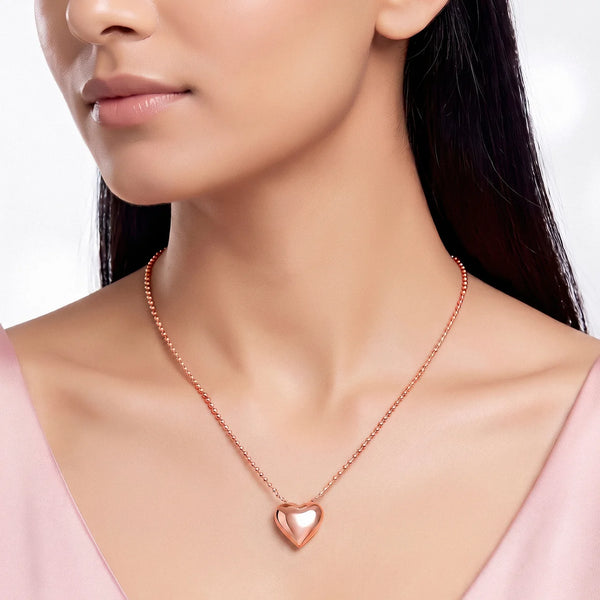PAJURI Necklace Anti-Tarnish Rose Gold Plated Puffy Heart