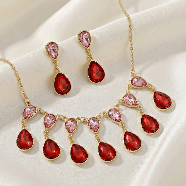 PAJURI Necklace Anti-Tarnish Waterdrop Crystal Set With Earrings