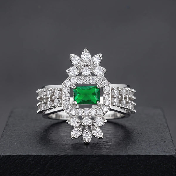 PAJURI Ring Anti-Tarnish Green Halo Crystal (Adjustable Size)
