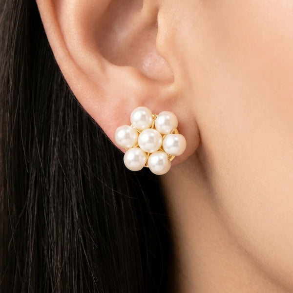 PAJURI Earrings Anti-Tarnish Floral Pearl Studs