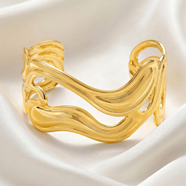 PAJURI Bracelet Anti-Tarnish Sculptural Wave Cuff (Adjustable Size)