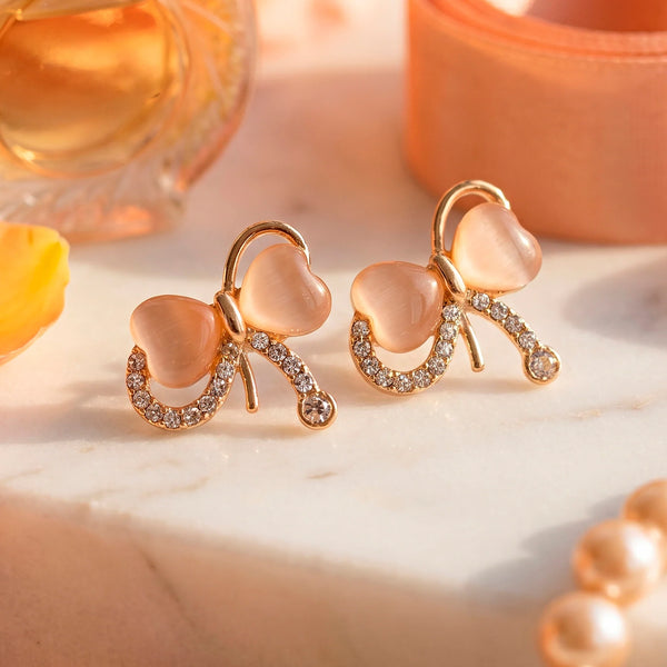 PAJURI Earrings Anti-Tarnish Mona Lisa & Crystal Mini Bow Studs