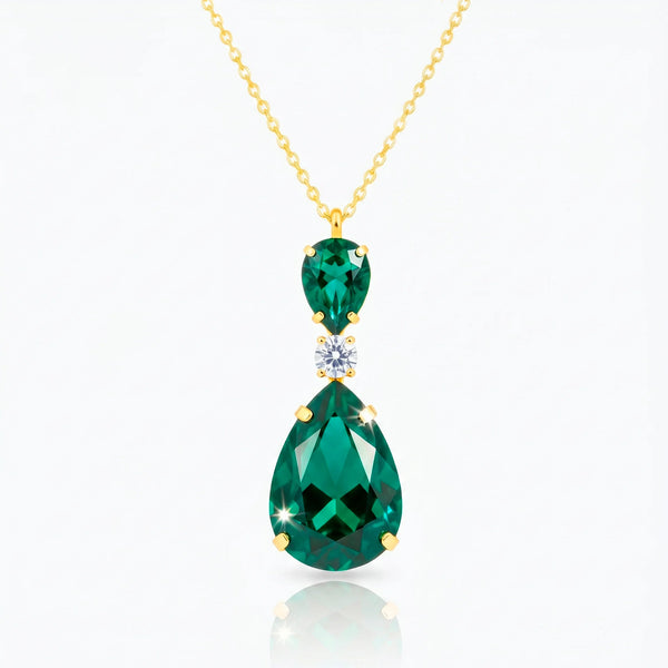 PAJURI Necklace Anti-Tarnish Emerald Green Drop Crystal Pendant