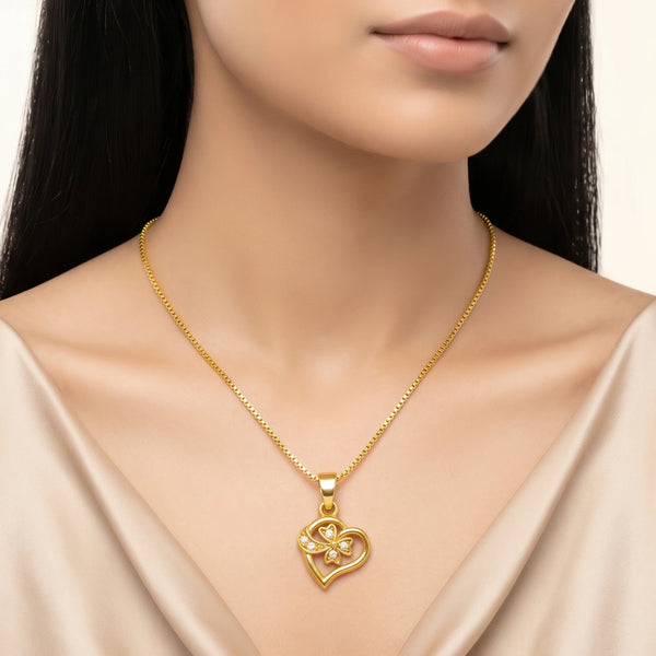 PAJURI Necklace Anti-Tarnish Open Heart Clover Chain