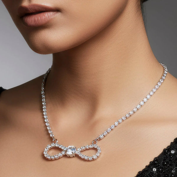 PAJURI Necklace Anti-Tarnish Crystals Studded Infinity Pendant Set With Earrings