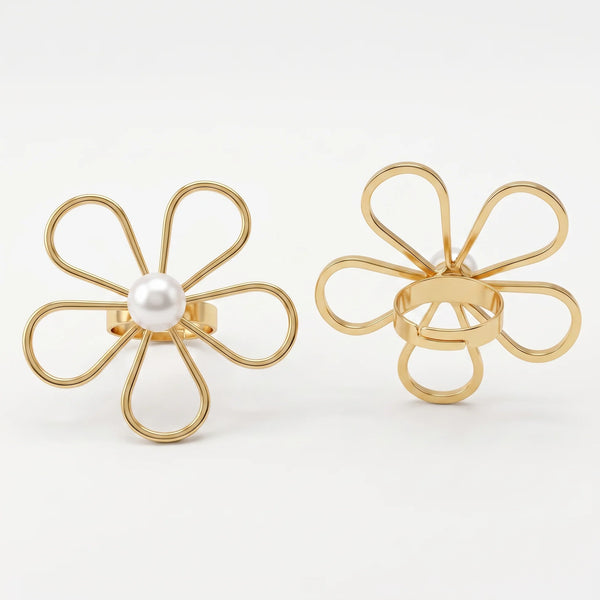 PAJURI Ring Anti-Tarnish Wired Flower With Faux Pearl Center (Adjustable Size)