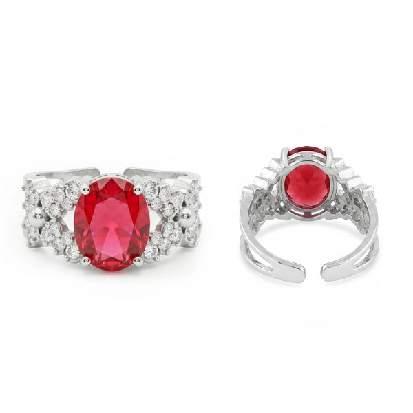 PAJURI Ring Anti-Tarnish Ruby Oval Crystal (Adjustable Size)