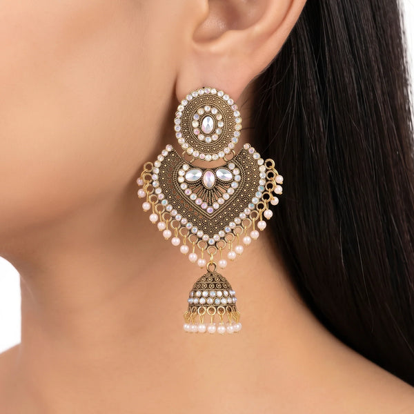 PAJURI Earrings Anti-Tarnish Antique Filigree Pearl Jhumka