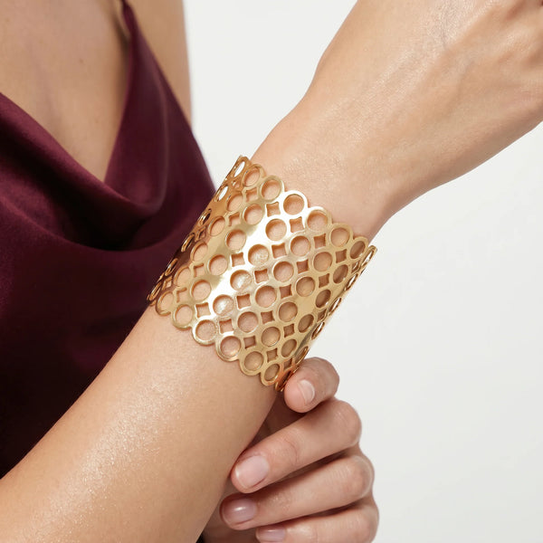 PAJURI Bracelet Anti-Tarnish Geometric Circle Filigree Cuff (Adjustable Size)