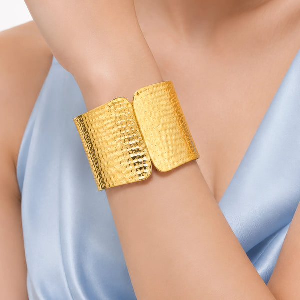 PAJURI Bracelet Anti-Tarnish Wide Hammered Metal Cuff (Adjustable Size)