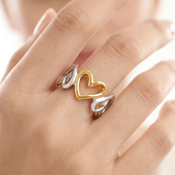 PAJURI Ring Anti-Tarnish Interlocking Heart Band (Adjustable Size)