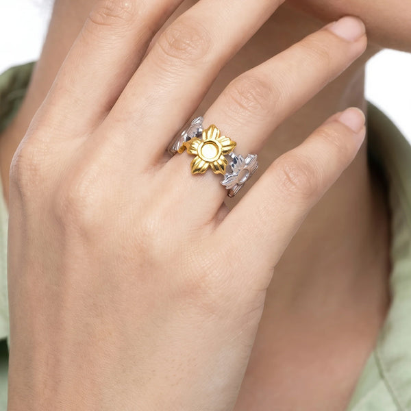 PAJURI Ring Anti-Tarnish Floral Sunflower Band (Adjustable Size)