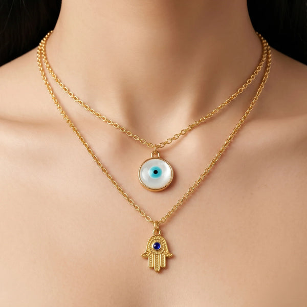 PAJURI Necklace Anti-Tarnish Evil Eye Charms Multilayered Pendant Chain Set