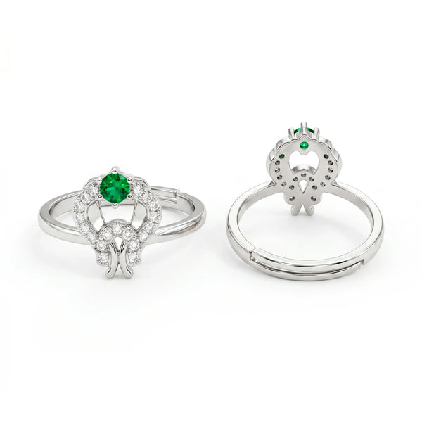 PAJURI Ring Anti-Tarnish Green Stone Loop (Adjustable Size)