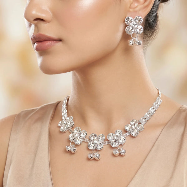 PAJURI Necklace Anti-Tarnish Floral Cluster Set With Earrings
