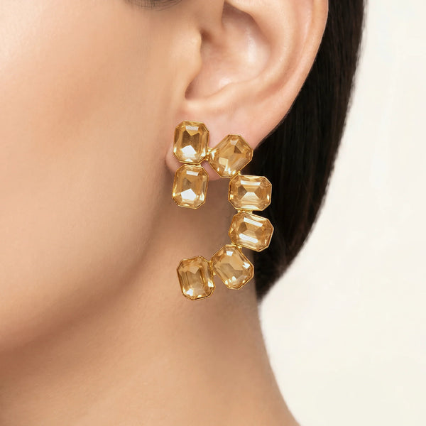 PAJURI Earrings Anti-Tarnish C-Shaped Champagne Crystal Studs